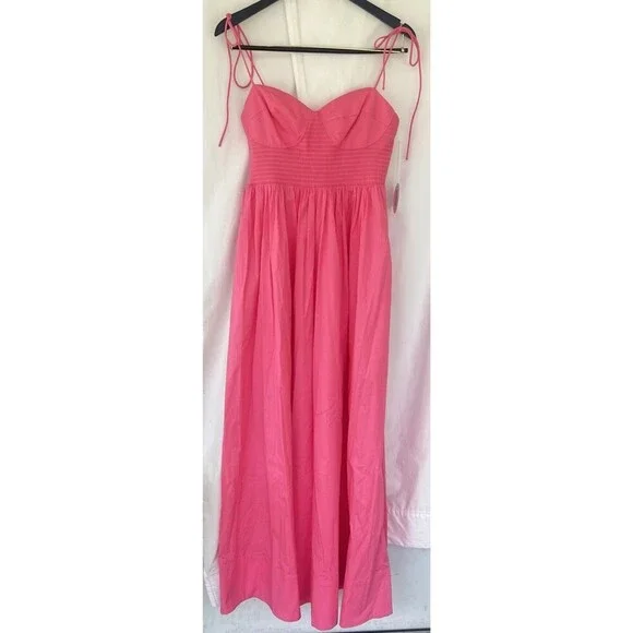 STAUD Landry Shoulder-Tie Smocked Maxi Dress L Wedding Guest Picnic Romantic